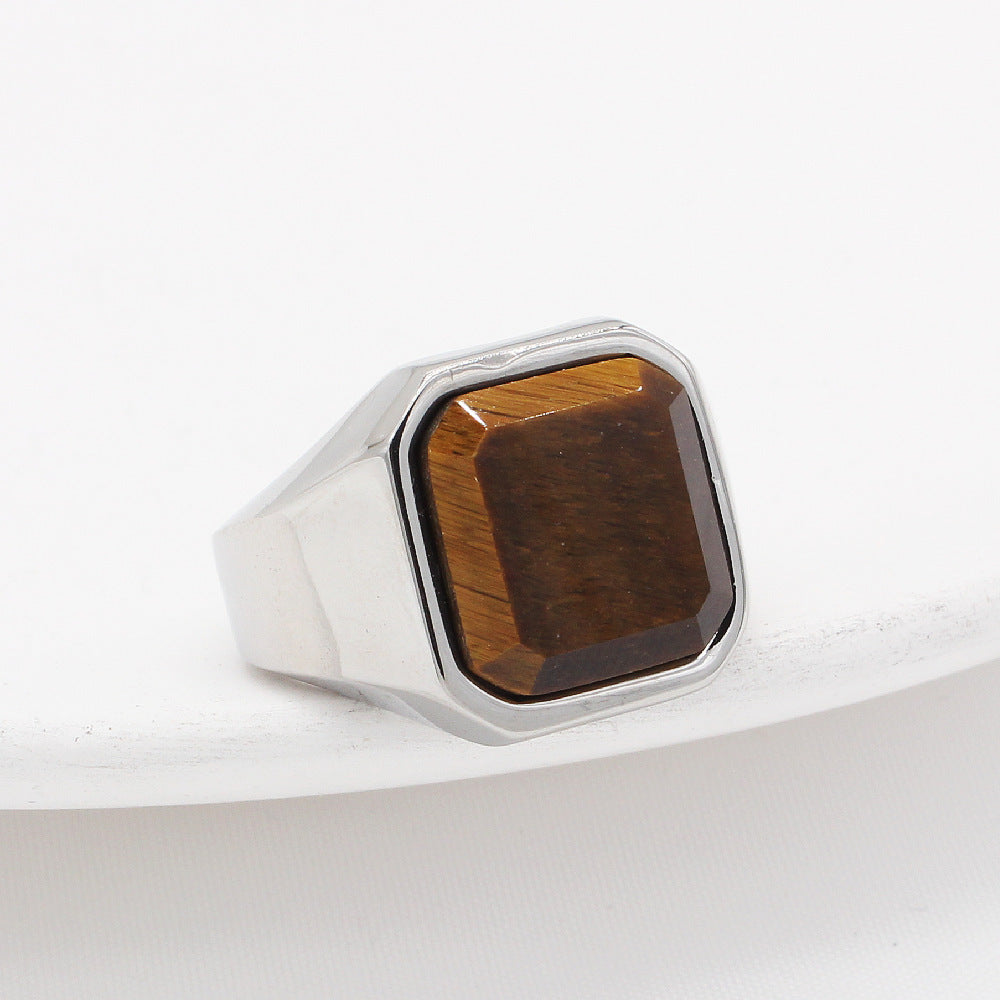 Men's Fashion Simple Square Gem Tiger Eye Ring