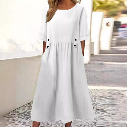Button-Accent Midi Dress