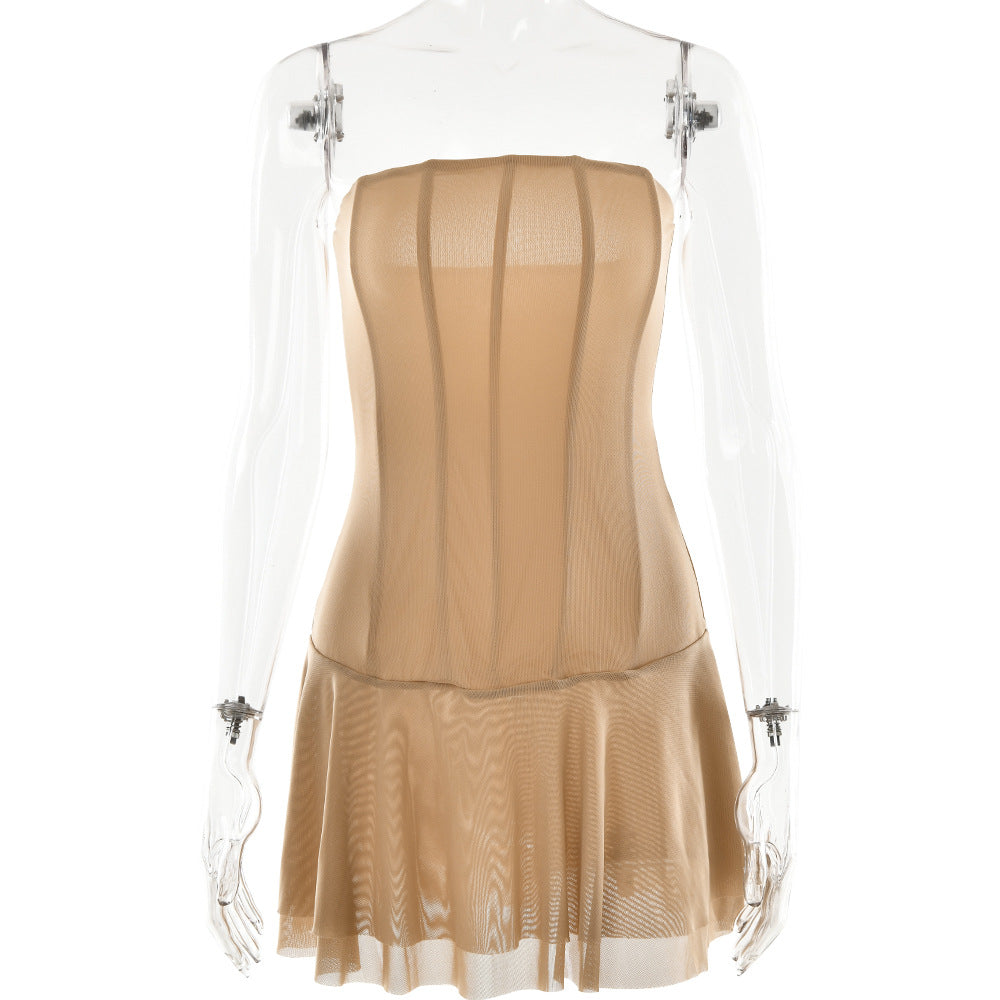 Mesh Corset Solid Micro Mini Dress