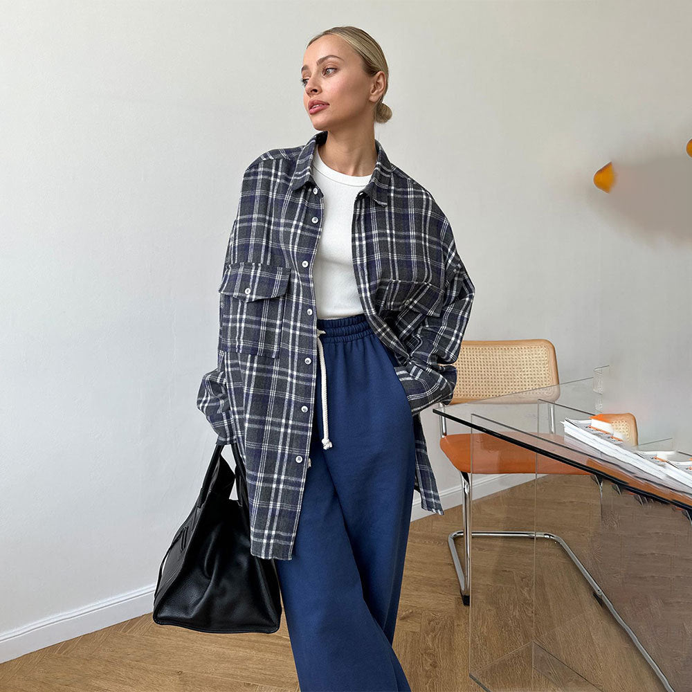 Oversized Plaid Shirt Jacket For Women