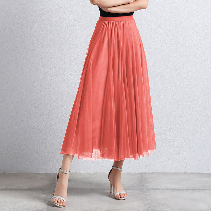 Slimming A- Line Skirt Mesh Half-length Skirt