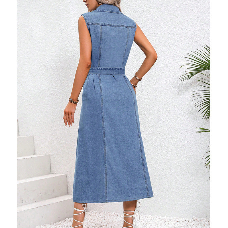 Women's Clothing Retro Waist-controlled Slimming Denim Dress