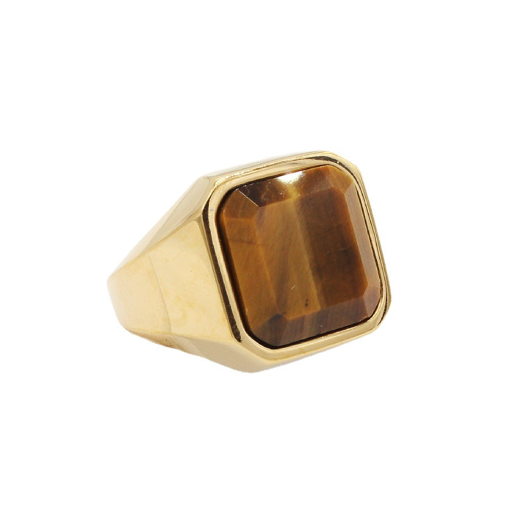 Men's Fashion Simple Square Gem Tiger Eye Ring