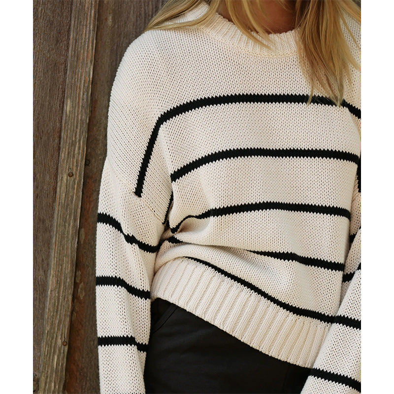 Striped Minimalist Pullover Long Sleeve Knitted Sweater