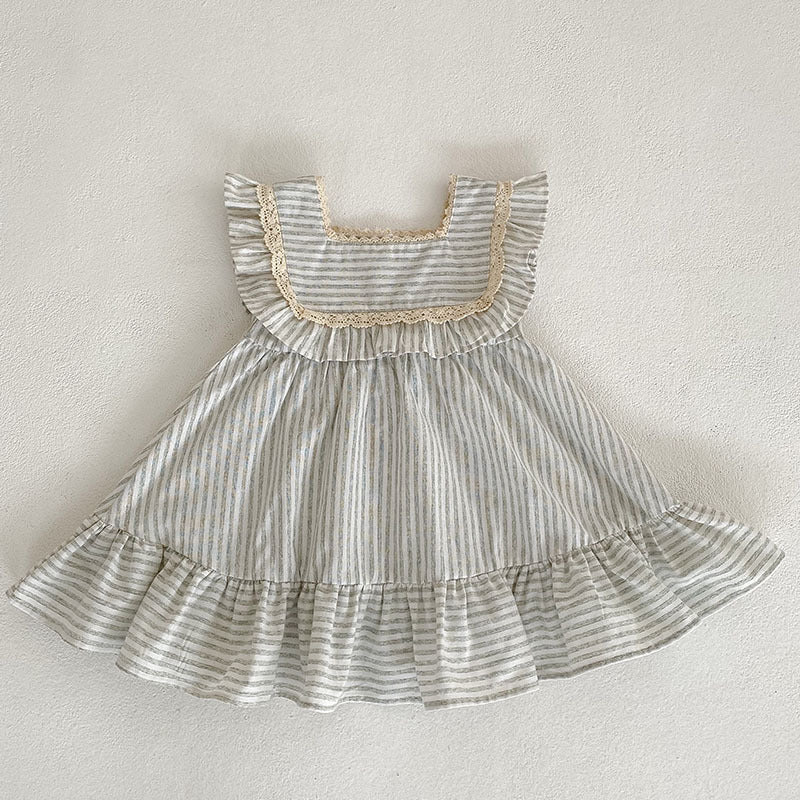 Striped Ruffled Girls' Loose Temperament Dress