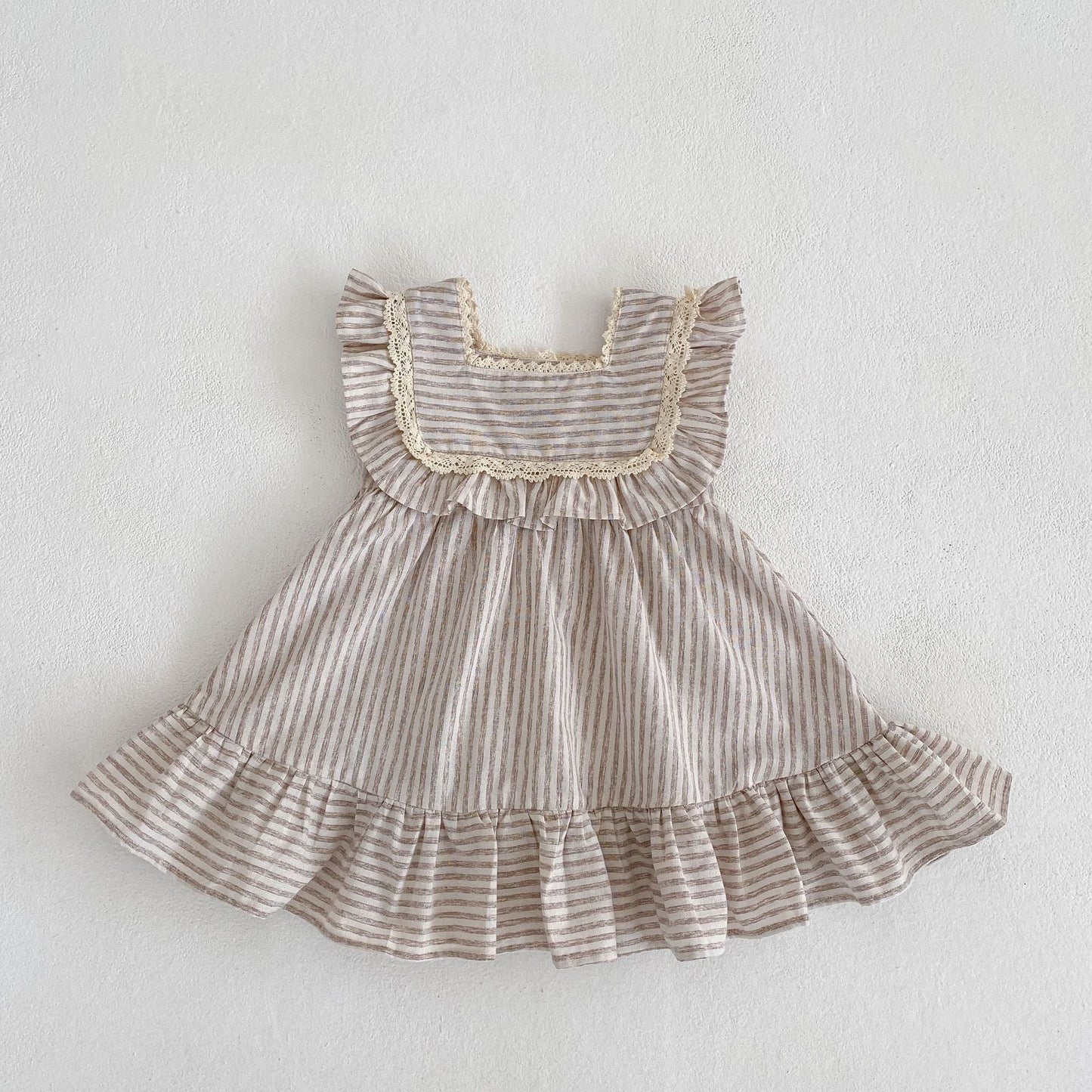 Striped Ruffled Girls' Loose Temperament Dress