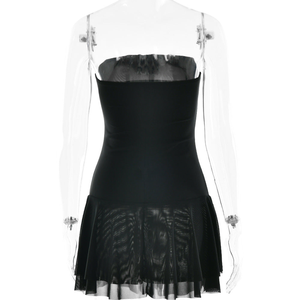 Mesh Corset Solid Micro Mini Dress