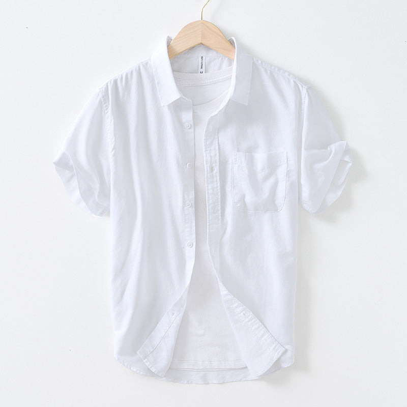 Artistic Simple Cotton And Linen Square Collar Shirt Men