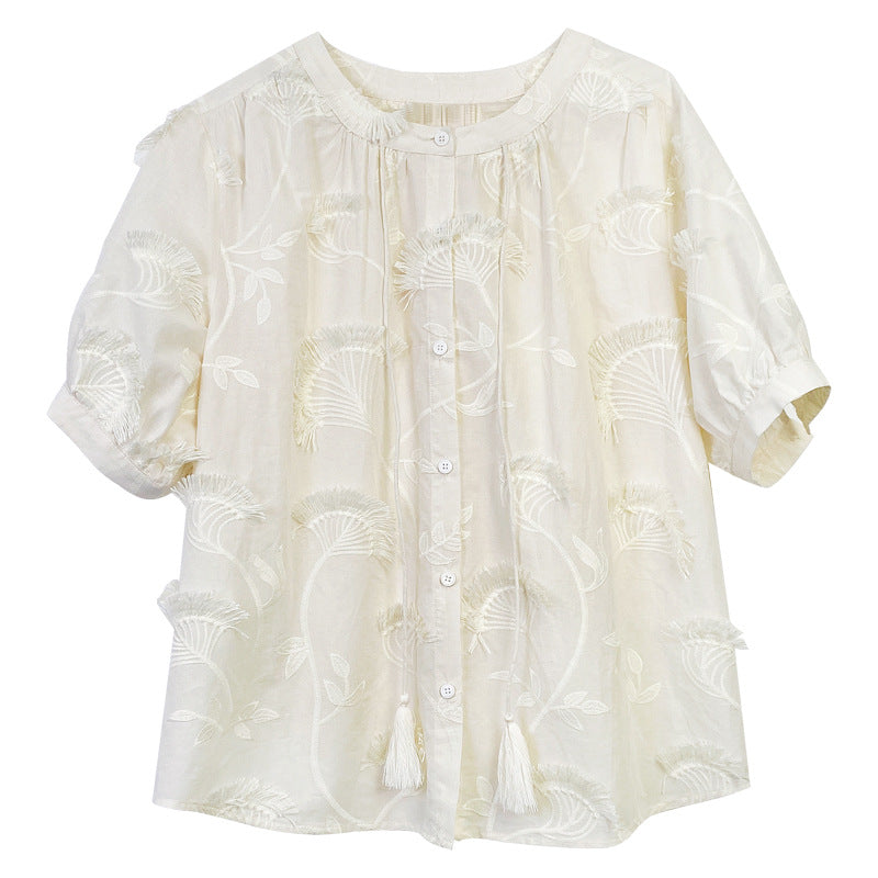 Shirt Women's Short Sleeve French Style Design Embroidery