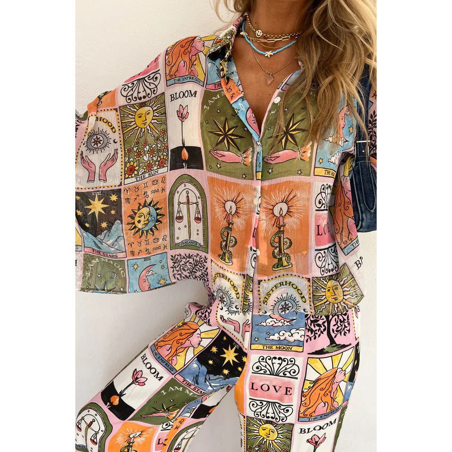 Women's Batwing Sleeve Print Astrology Loose Loungewear Outfit