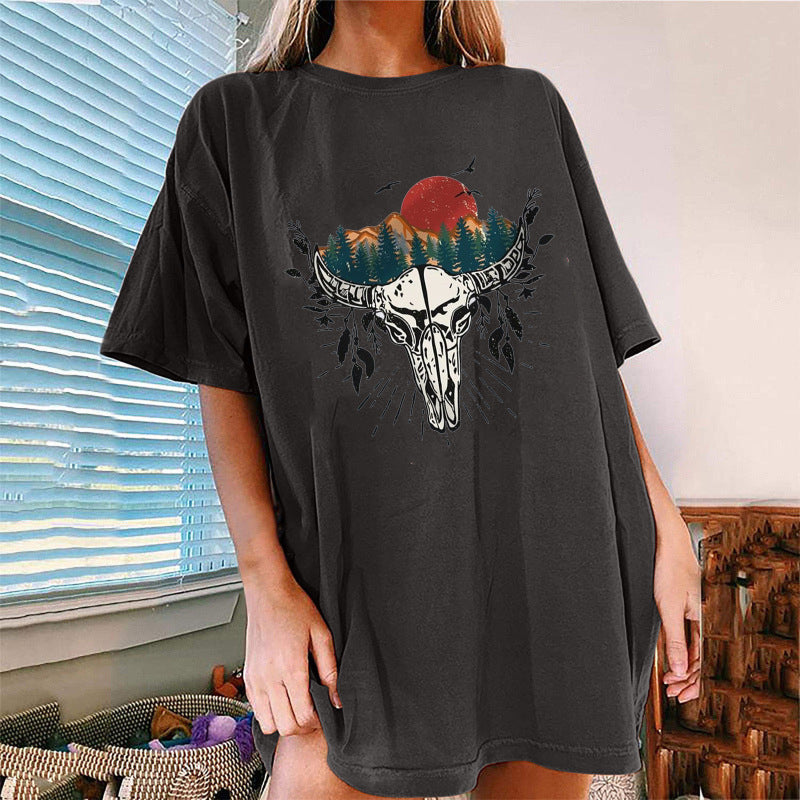 Women's Western Bullhead Print Short Sleeve T-Shirt