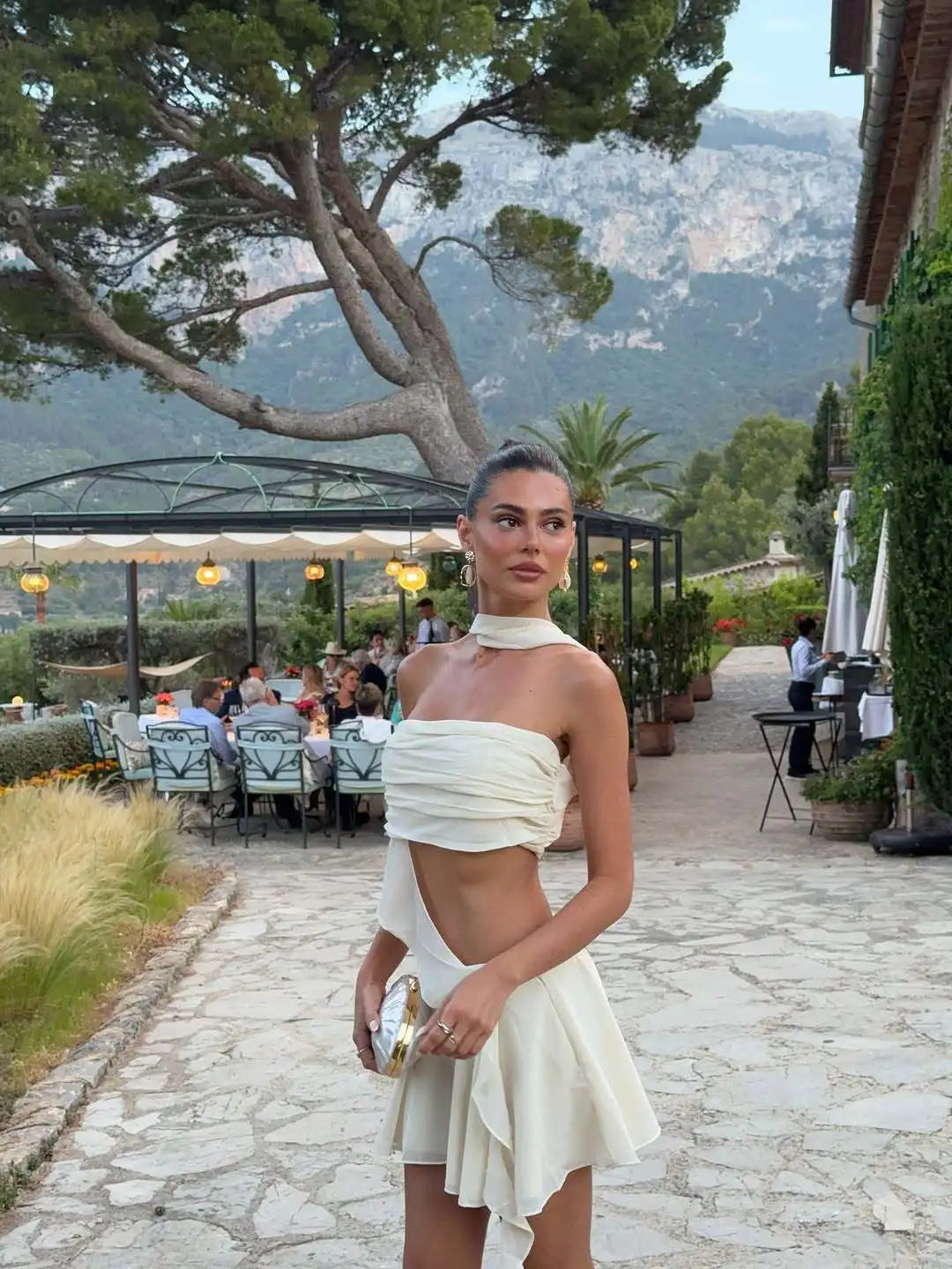 Ruffles Wrapped Tube Cut Out Mini Dress