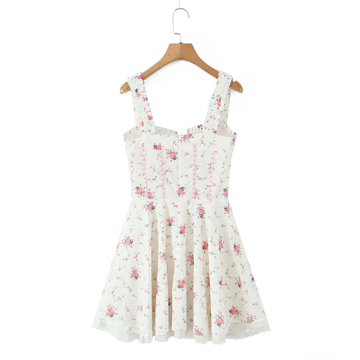 Pink Heart Pockets Floral Print Mini Dress