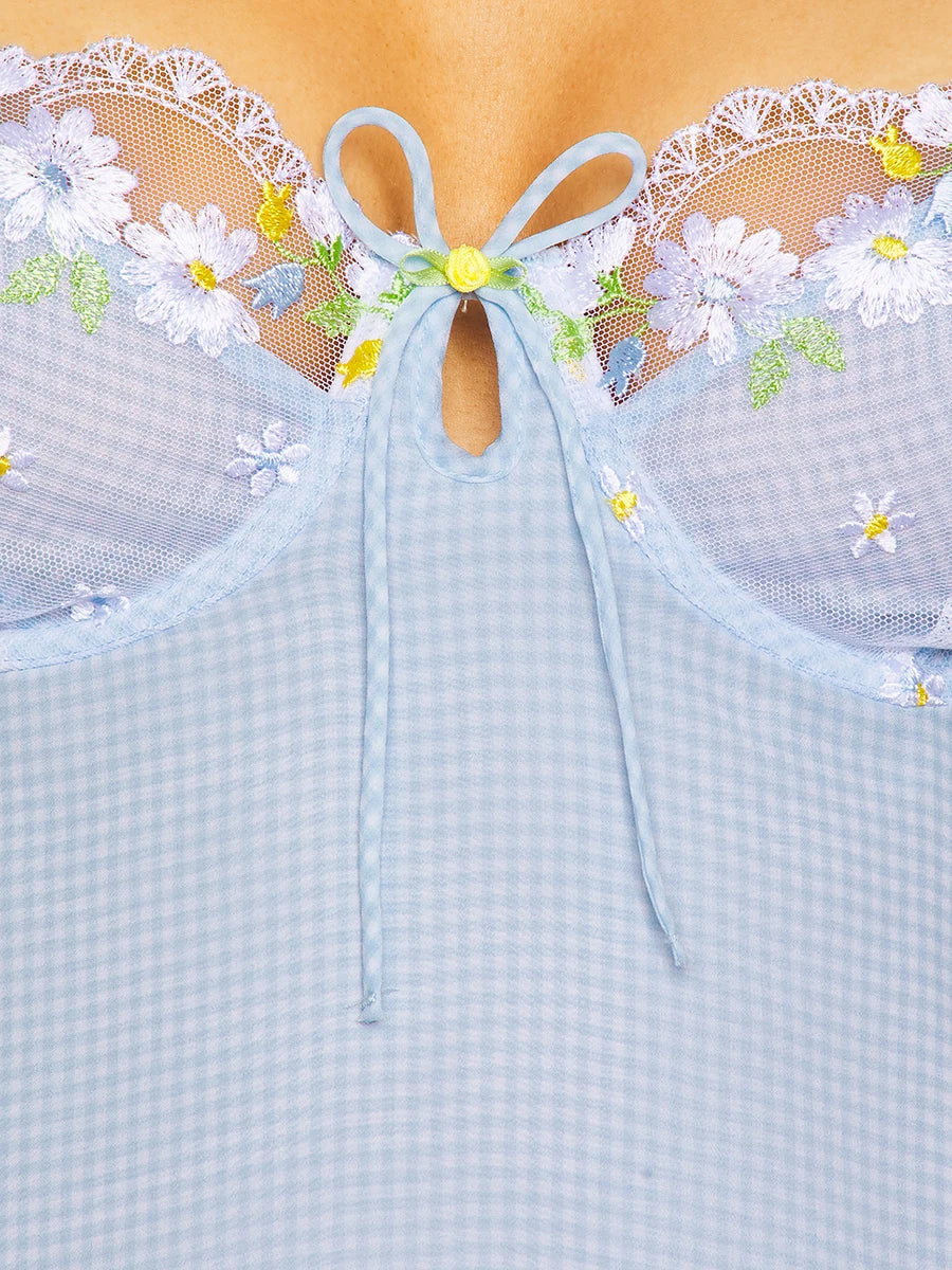 Blue Plaid Lace Up Babydoll  Mini Dress