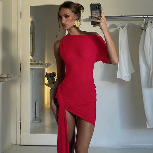 One Shoulder Drape Mini Dress
