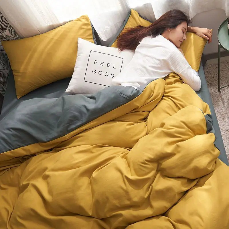 Ins Style Comfortable Bedding Set And Adult Sheets, Solid Color Skin Friendly Down Duvet Cover Set No Filling