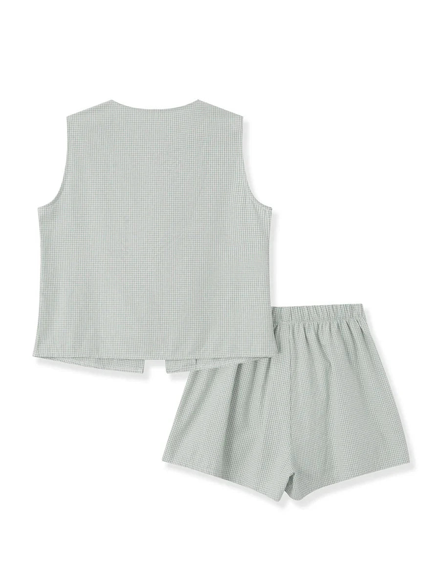 Plaid Tie Up Top And Shorts Set