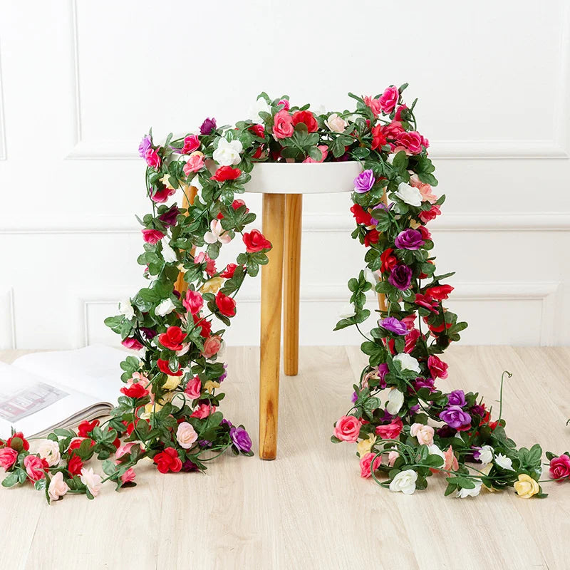 Artificial Flowers Rose Vine Hanging Silk Flower Garland for Garden Party Wedding Decor Home Christmas Decoration Fake Flower