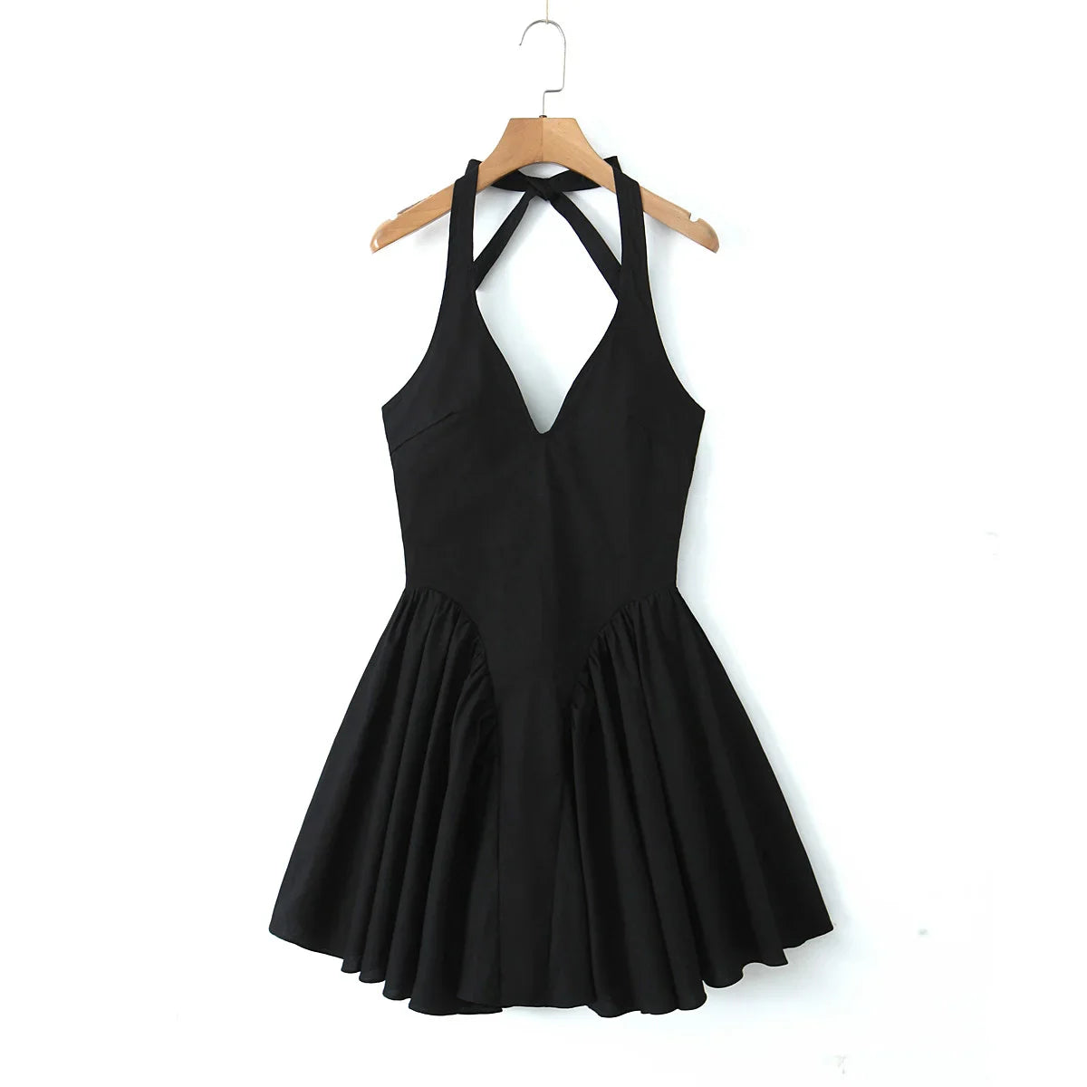 Deep Halter Neck Side Flare Mini Dress