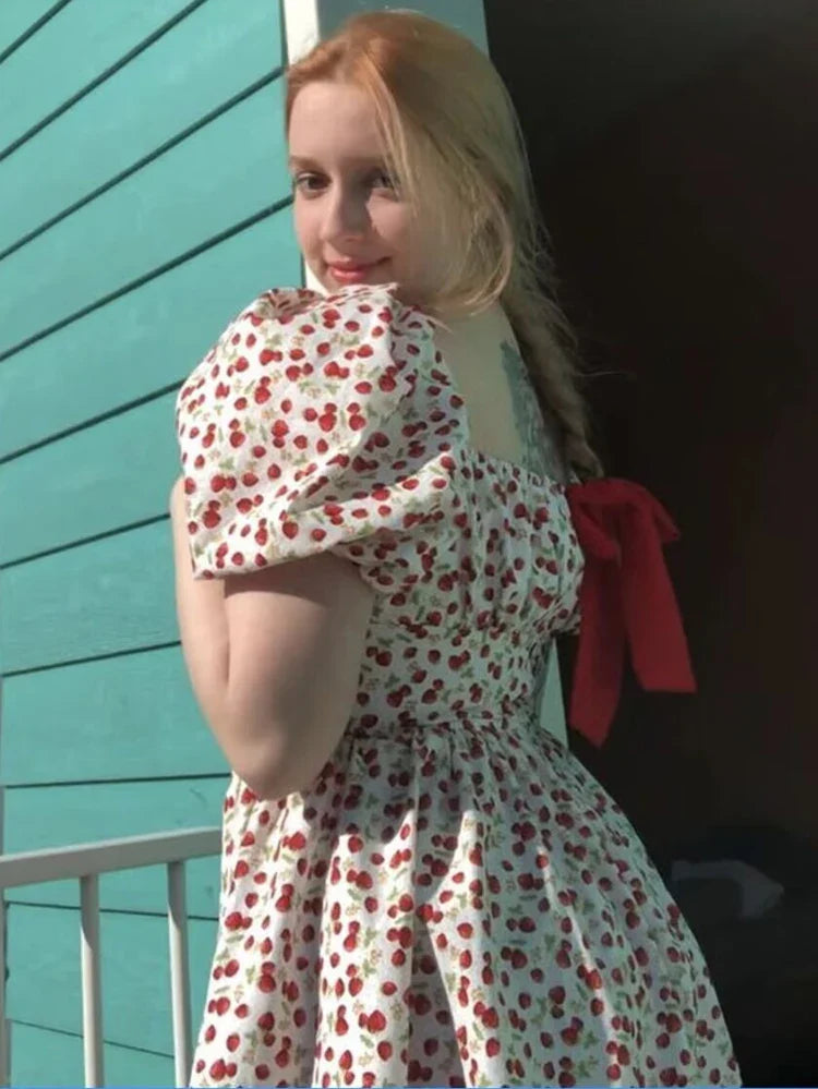 Floral Printed Pink Puff Sleeve Mini Dress