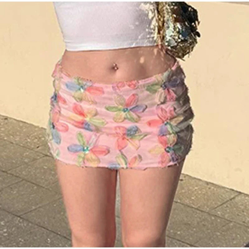 Sequins Flower Rainbow Mini Skirt