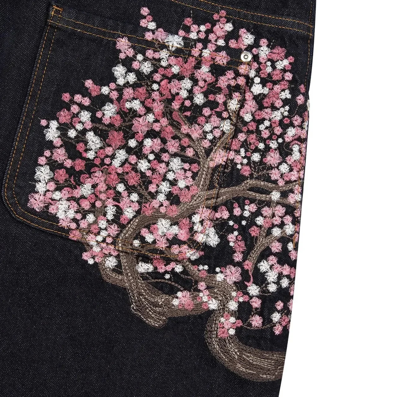 Cherry Blossom Embroidery Wide Leg Jeans