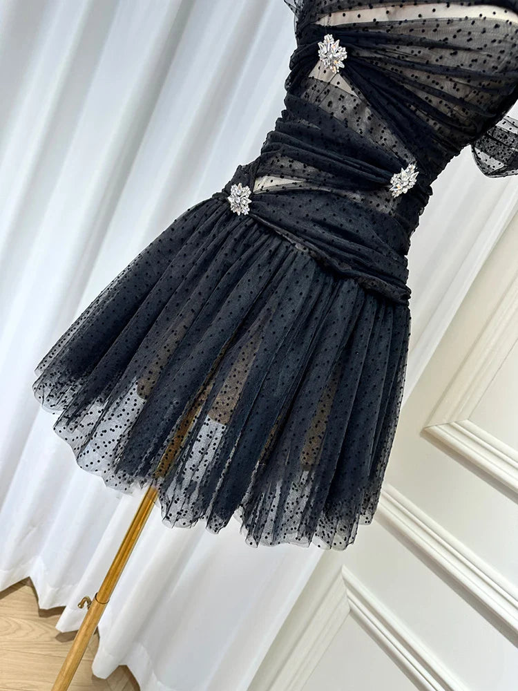 Irregular Polka Dot Mesh Tulle Mini Dress