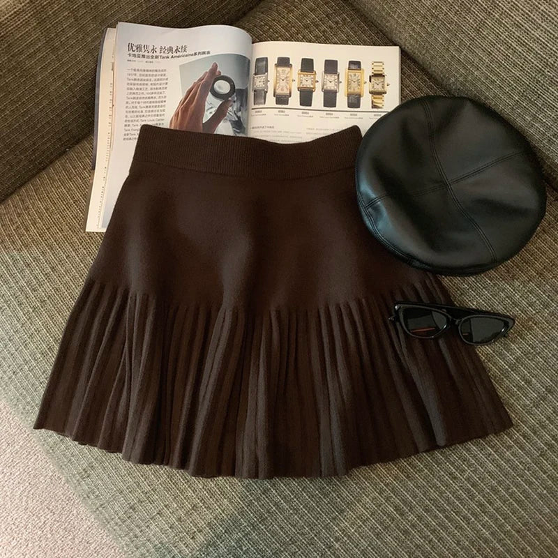 Knitted Pleated High-Waisted Mini Skirt