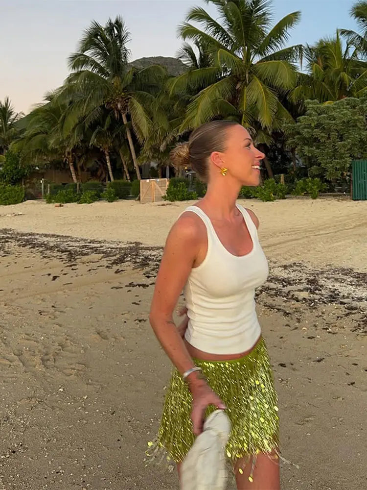 Tassel Sequin Crop Top & Skirt Set â€?Mini Style