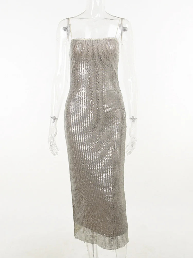 Sequin Spaghetti Strap Midi Dress