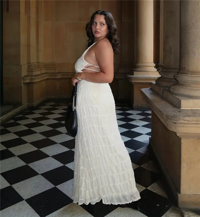 Halter Textured Open Back Maxi Dress