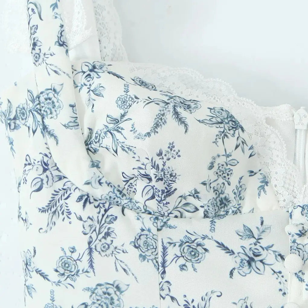 Printed Deep Neck Flare Mini Dress