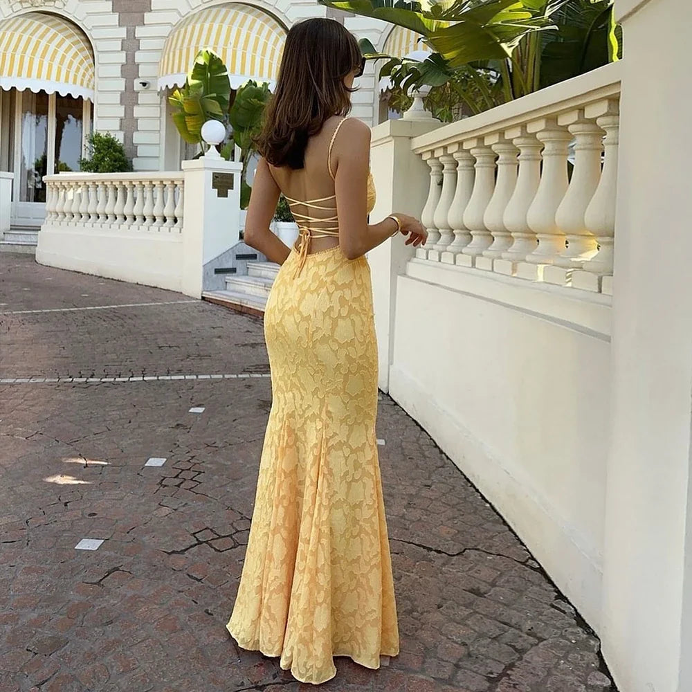 Cami Open Back Lace Up Floral Maxi Dress