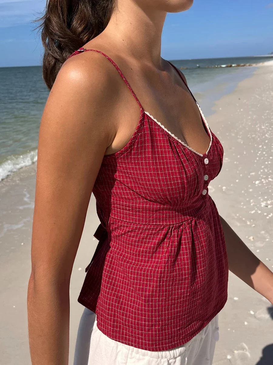Plaid Printed Babydoll Cami Top