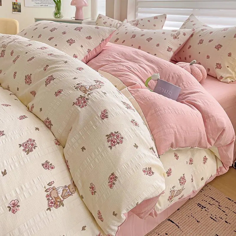 Pink Floral Duvet Cover Set Flowers Sheet Pillowcase Soft Cover No Filling Warm Bed Linen Twin Full Queen Size Home Bedding Set