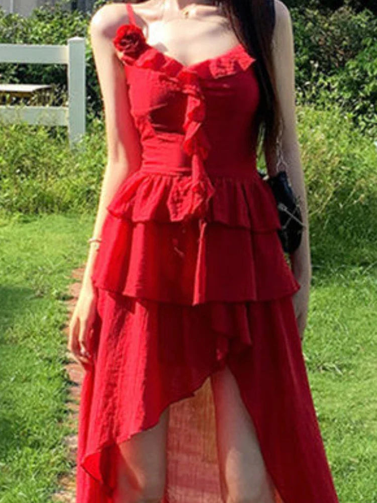 Red Ruffle Midi Dress