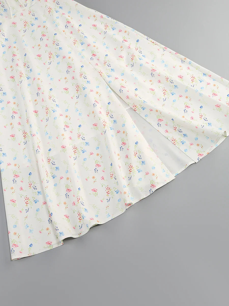 Puff Sleeves Floral Printed Midi Dress