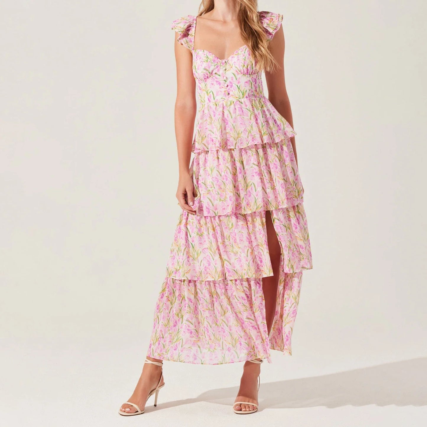 Floral Print Multi-Layered Tiered Ruffles Maxi Dress