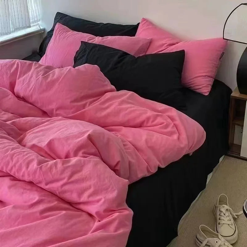 Ins Style Comfortable Bedding Set And Adult Sheets, Solid Color Skin Friendly Down Duvet Cover Set No Filling