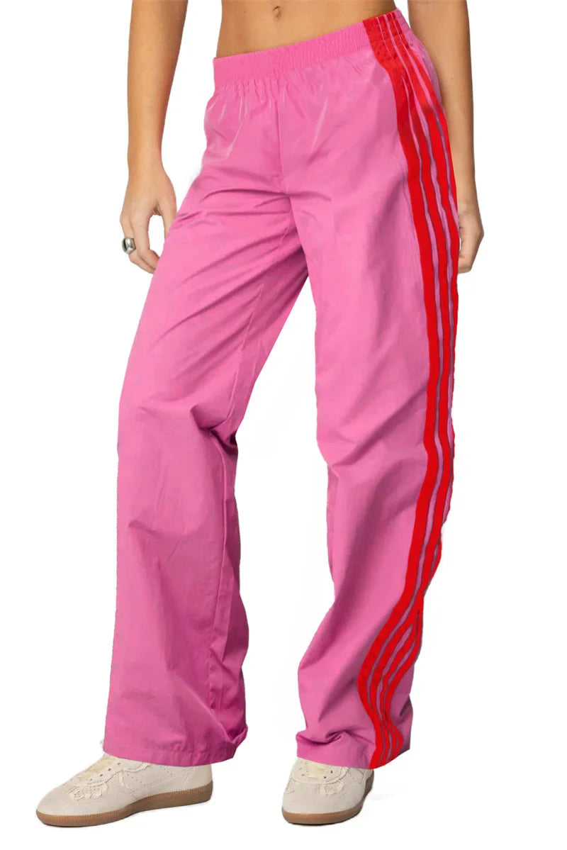 Striped Elastic Waist Wide Leg Track Pants