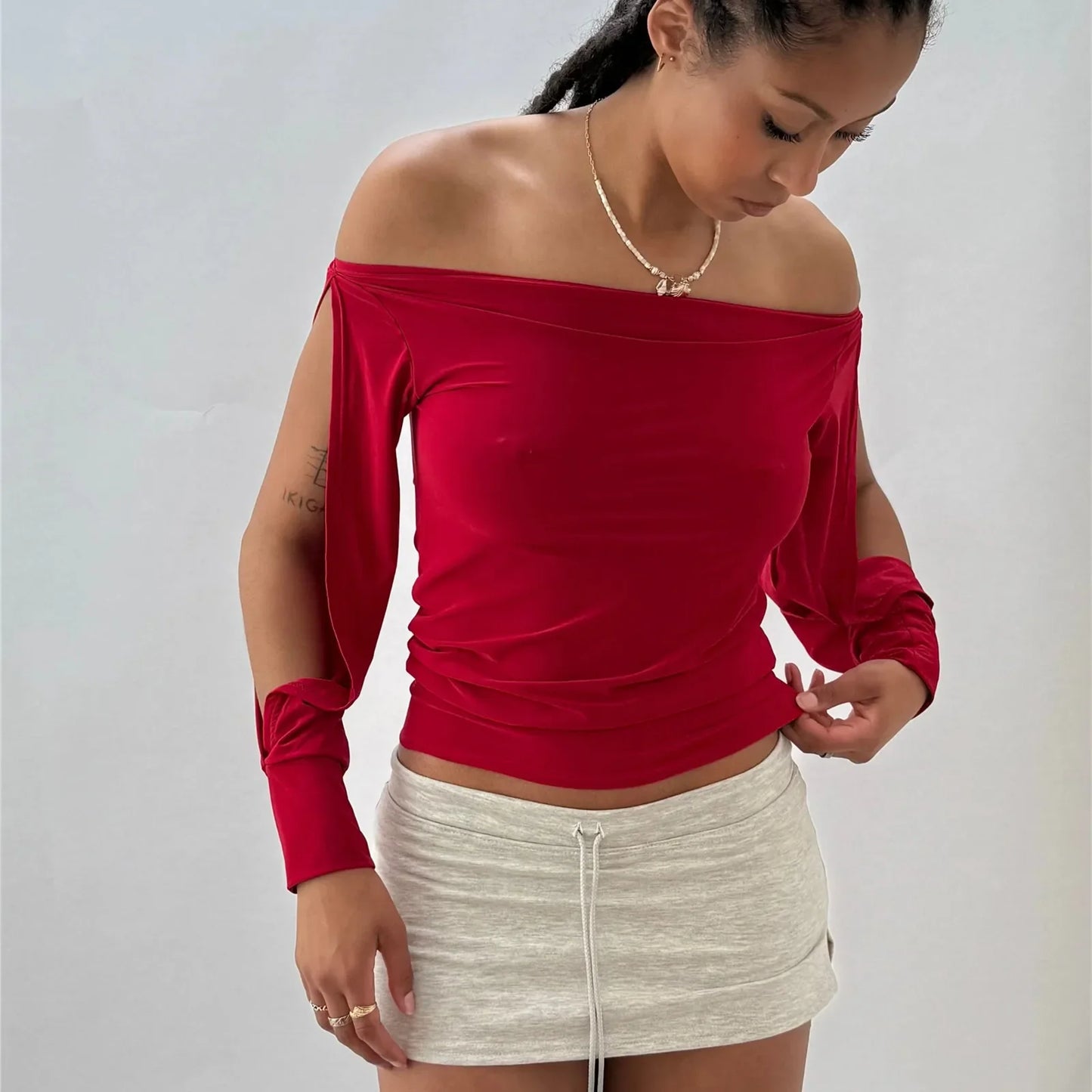 Cut Out Long Sleeve Crop Top