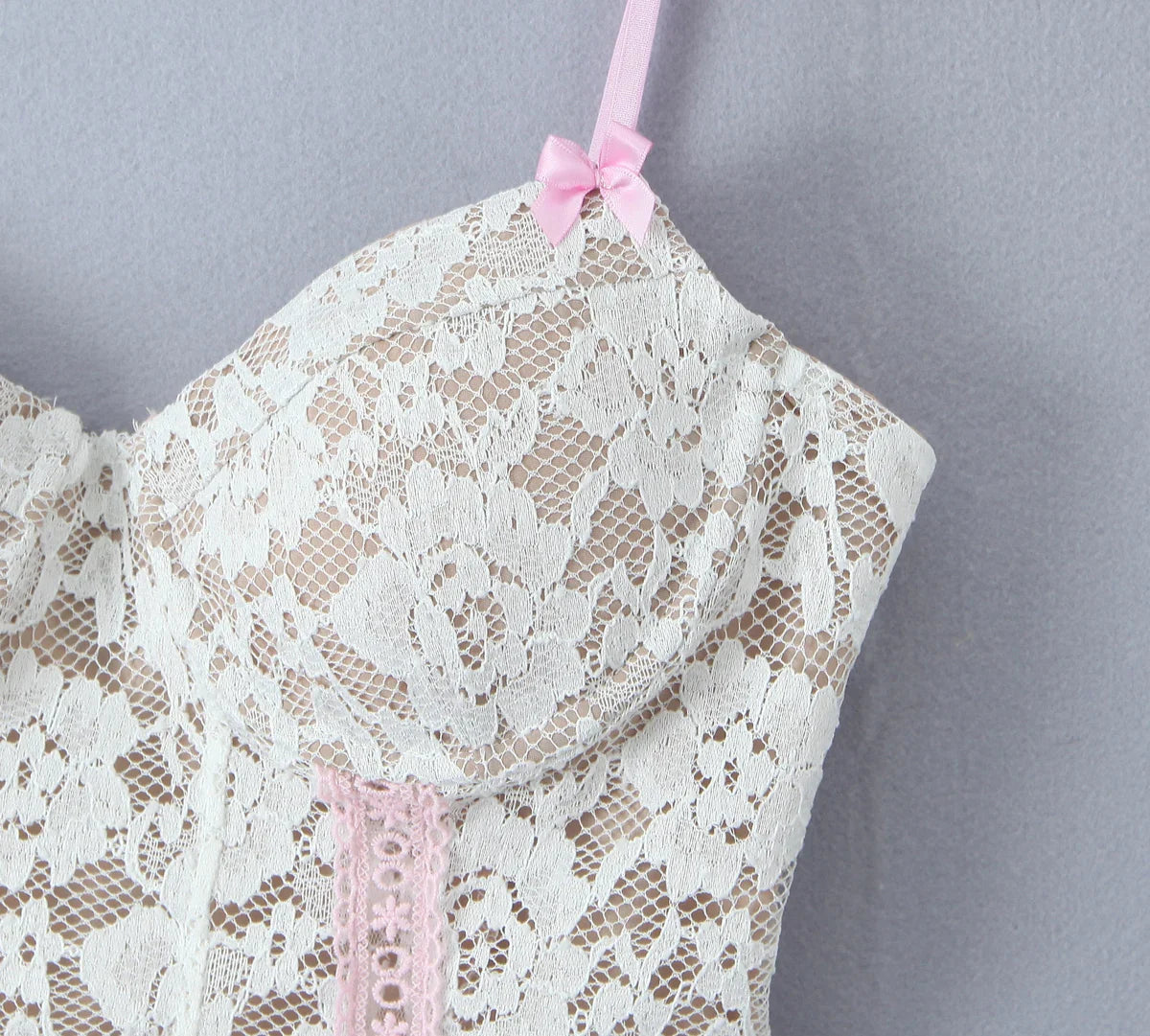 White Lace Bustier Top with Lace-Up Front