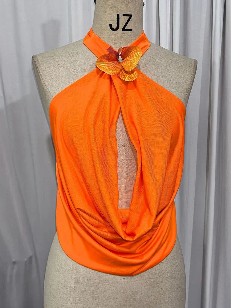 Orchid Halter Drape Neck Top