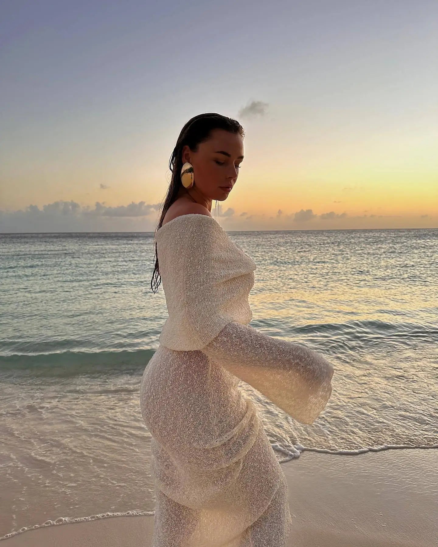 Knit Off-Shoulder Long Sleeve Maxi Dress