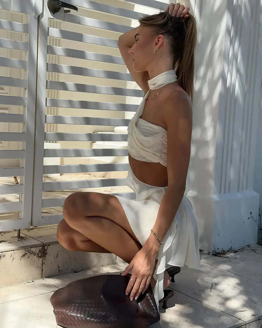 Ruffles Wrapped Tube Cut Out Mini Dress