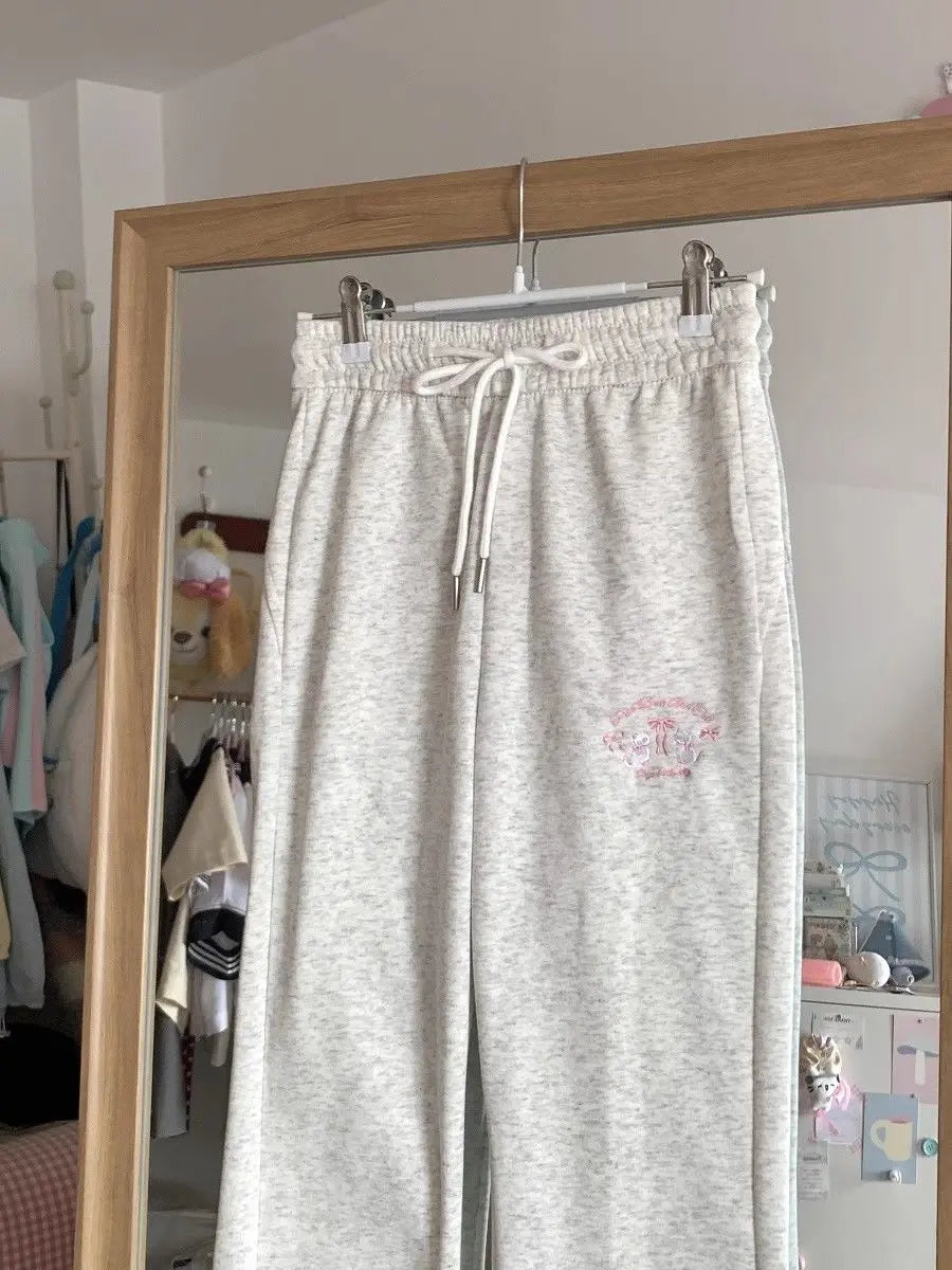 Flare High Waist Butterfly Embroidery Track Pants