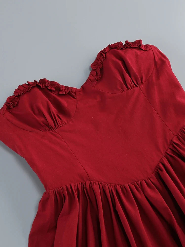Red Strapless Ruffles Mini Ball Dress