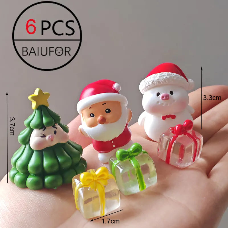 Miniature Christmas Tree Santa Claus Snowmen Gift Box Terrarium Accessories Fairy Garden Figurines Dollhouse Decor