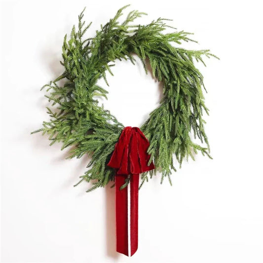 24" Real Touch Norfolk Pine Wreath for Front Door Artificial Christmas Wreath Green Faux Pine Wreath for Wall Windows Decor