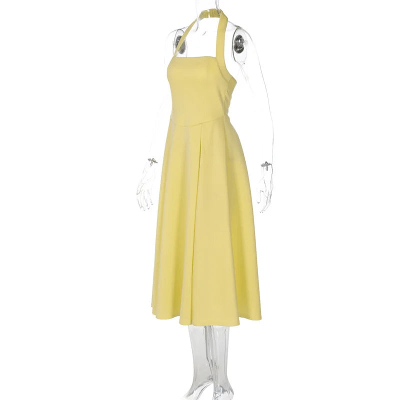 Solid Halter Midi Dress